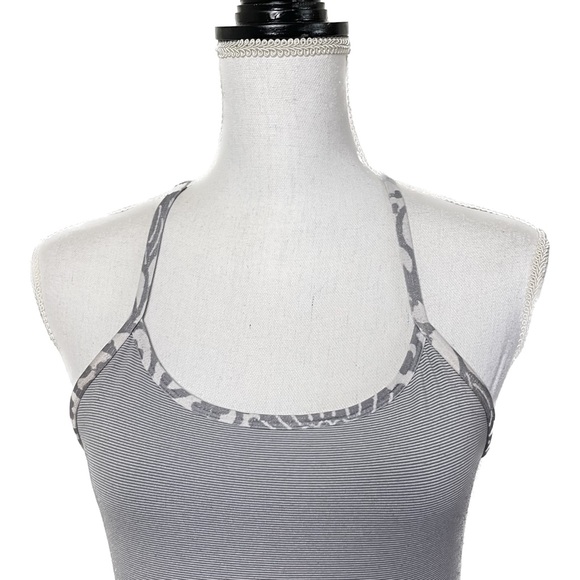 Lululemon 8 Power Y Tank Wee Micro Stripe Gray Active Top Shelf Bra Racer Back - Picture 5 of 8